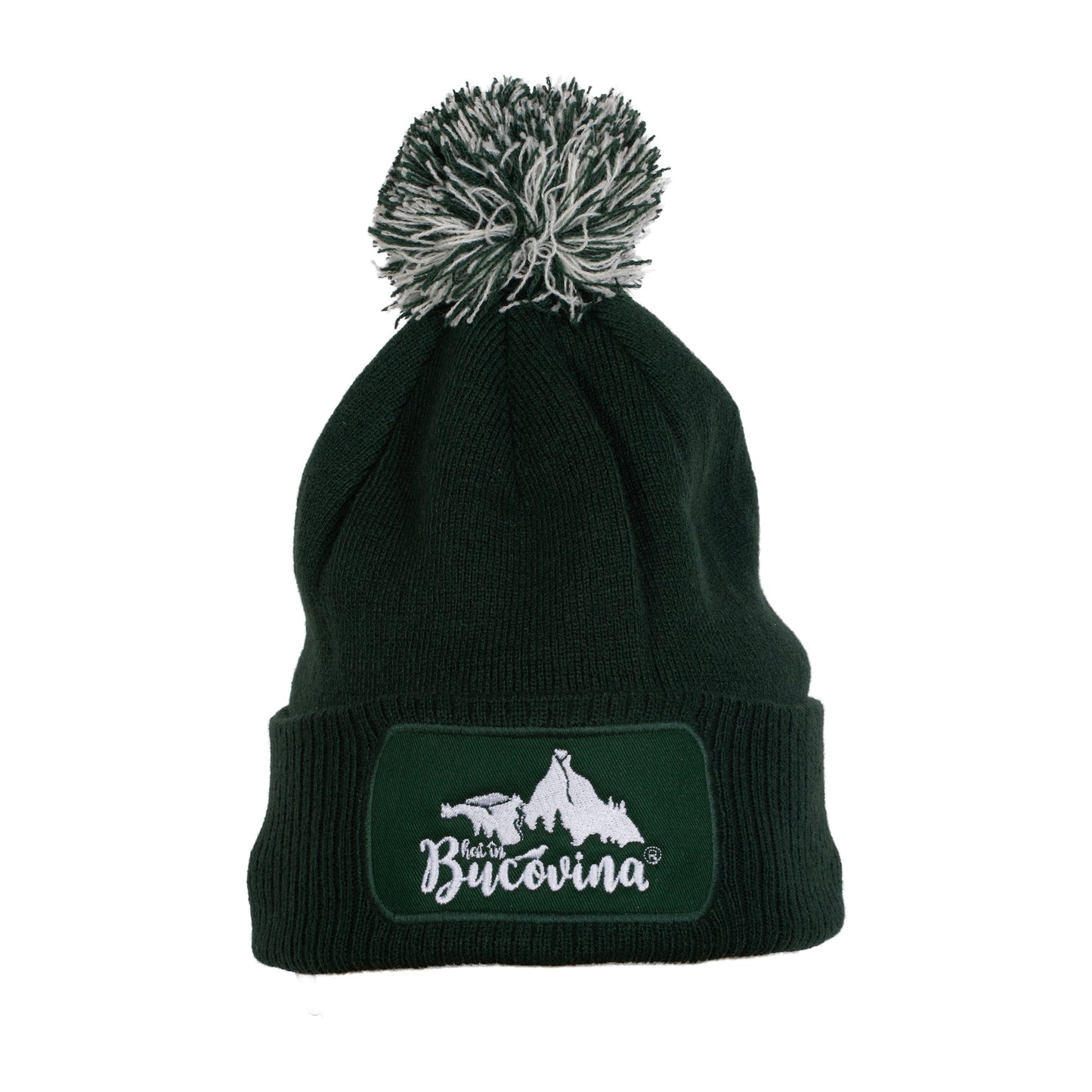 Caciula Hai in Bucovina Pom pom unisex bottle green/off white