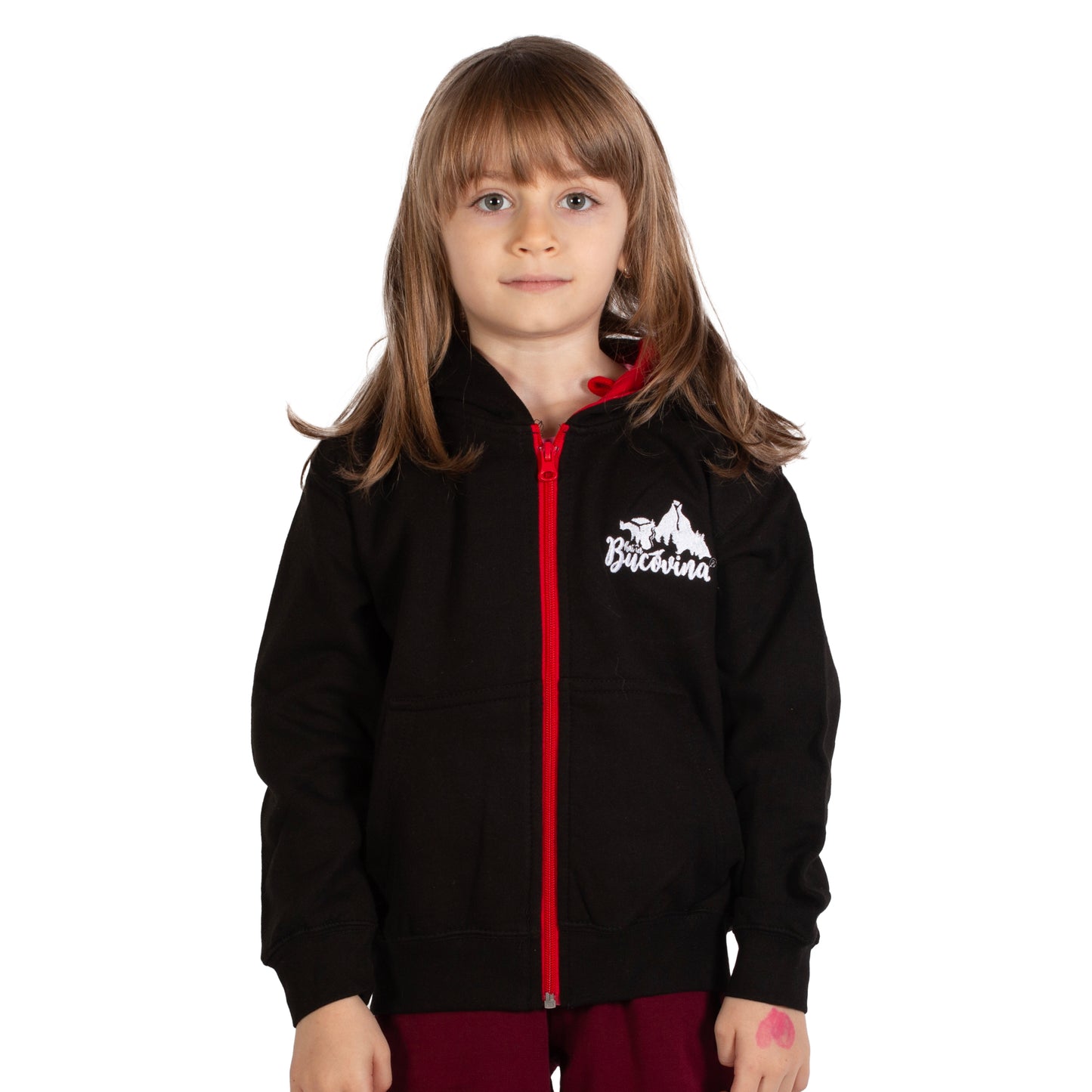 Hanorac cu fermoar Hai in Bucovina Clasic copii jet black/fire red